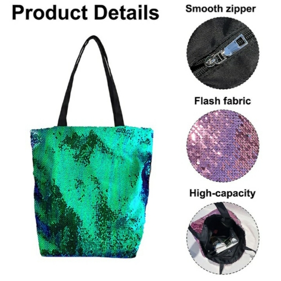 ● Mermaid Sequin Tote Bag with zipper - Picture 13 of 16